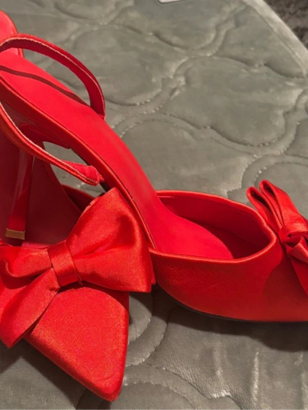 SHEIN Red Satin Bow Pointed-Toe Slingback Heels - Size 41 (US 10)